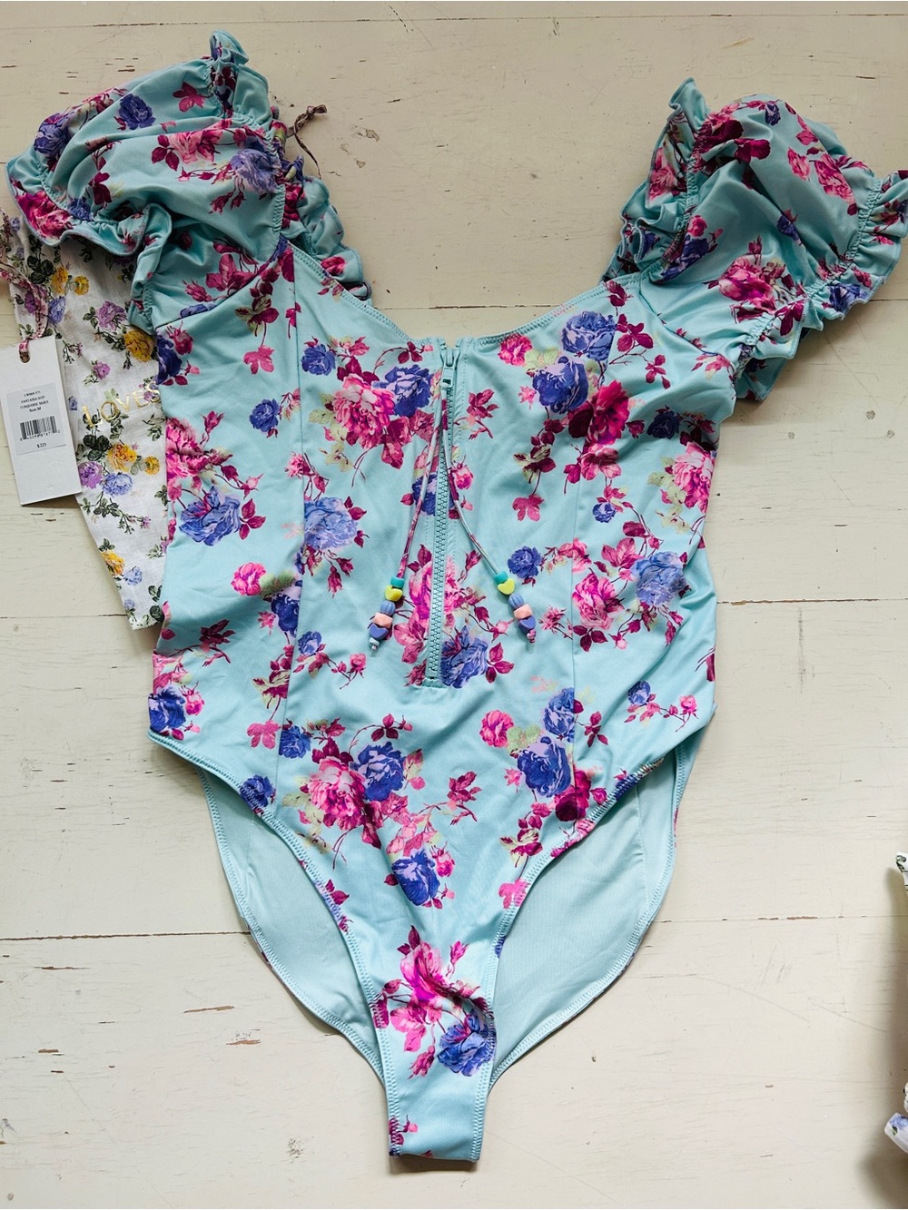 LoveShackFancy Fantasia suit turquoise skies BNWT